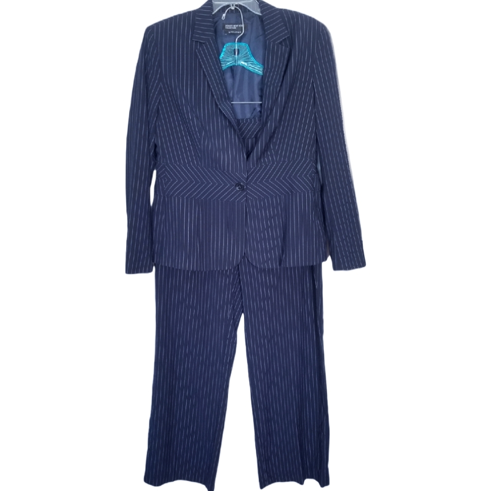 Jones New York Navy Pinstripe Pantsuit